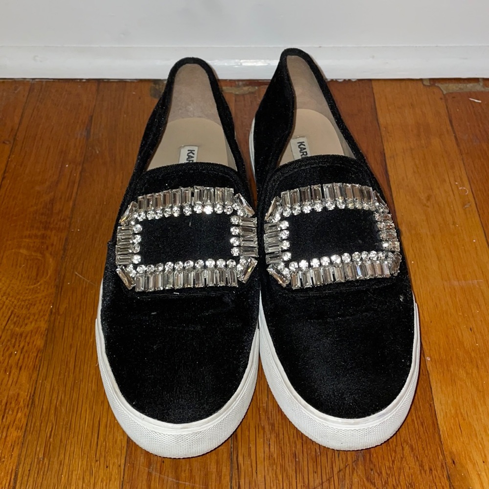 Karl Lagerfeld velvet and rhinestone flats